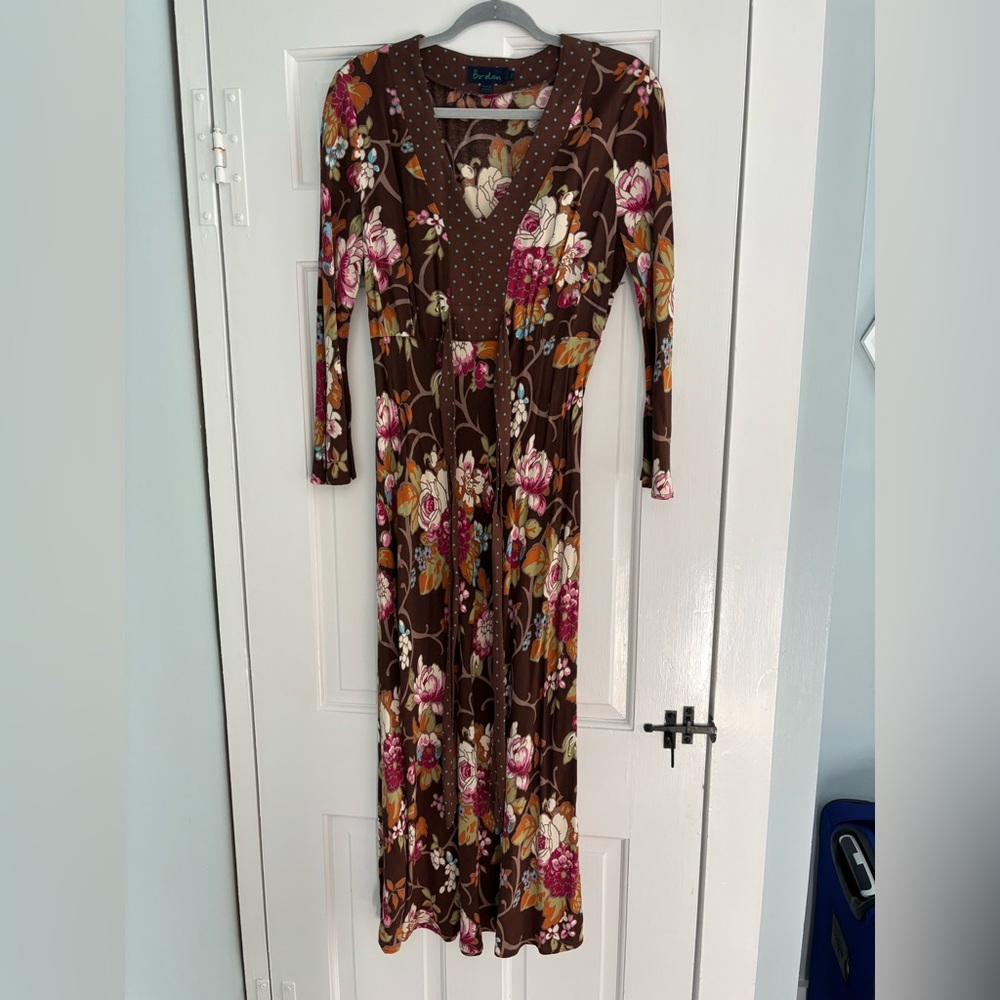 Boden Size L 14 Brown Floral Dress